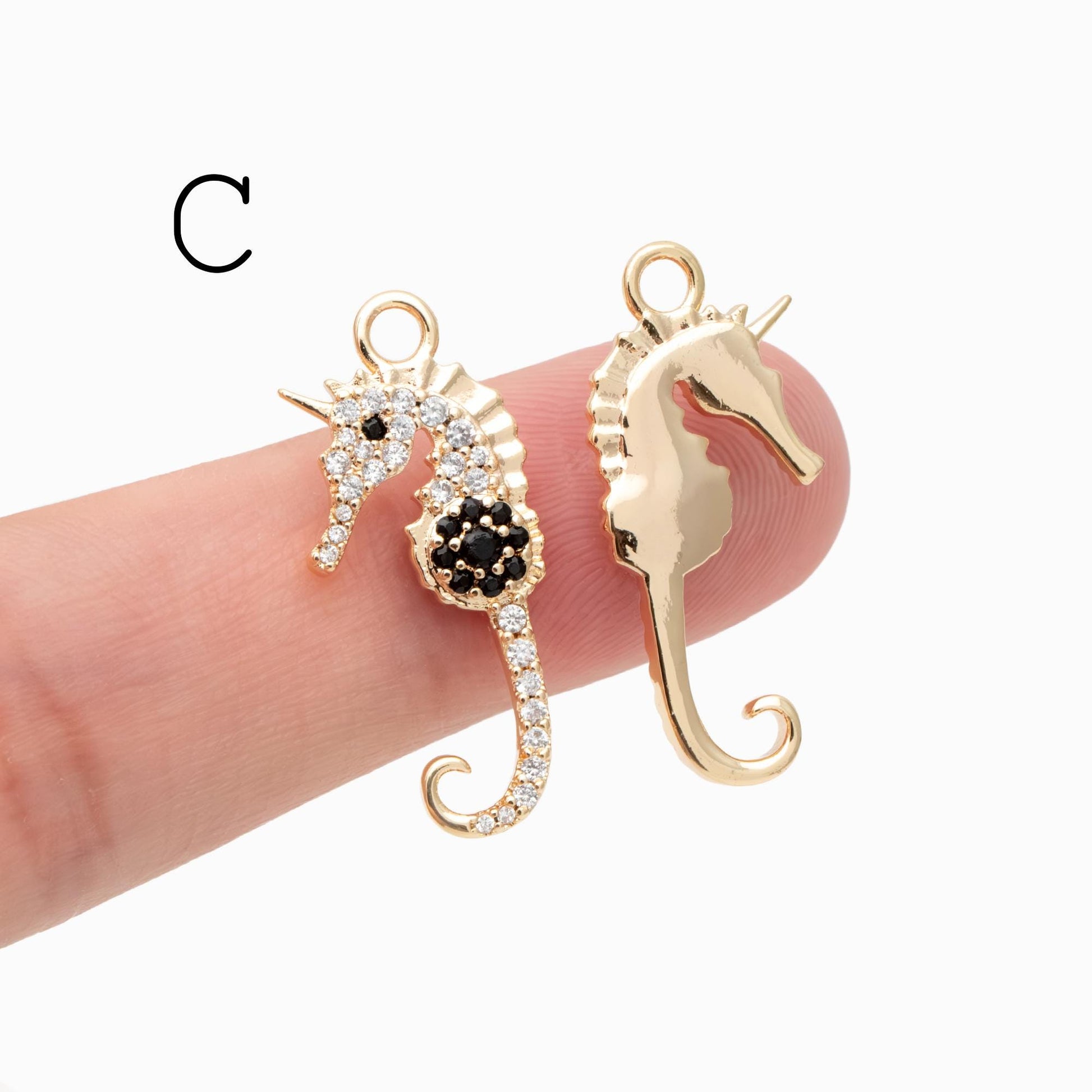 4pcs CZ Pave Seahorse Charm, Hippocampus Pendants for Necklace/ Earrings, DIY Supplies Wholesale (GB-2502)