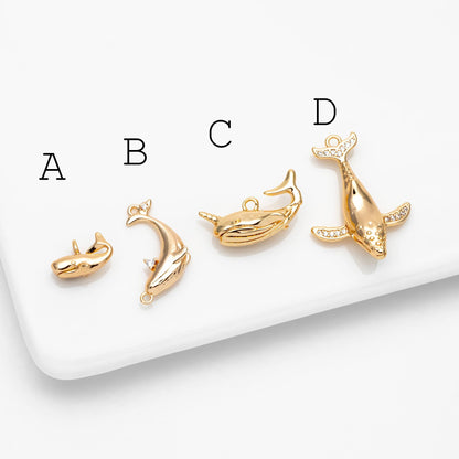 4pcs CZ Pave Gold Whale charm, 18K Real Gold plated Brass, 3D Whale Charm, Whale pendant (GB-2560)