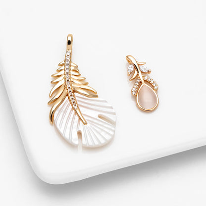 4pcs Dainty Feather Charms , 18K Gold plated Brass, CZ Gold Feather Pendants (GB-3343)