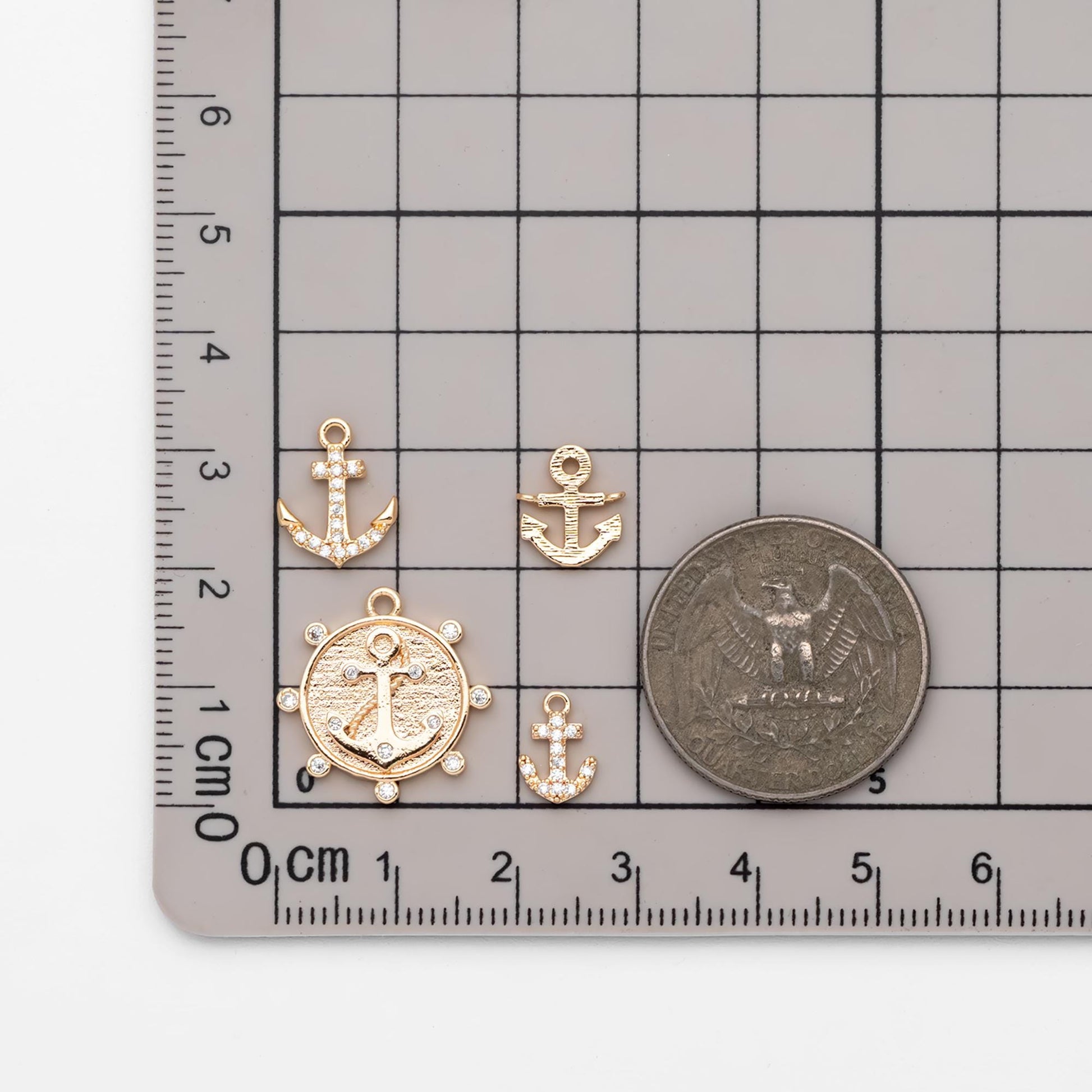 4pcs Gold Anchor Charms, Real Gold plated Brass, Dainty Nautical Earring Charms (GB-3746)