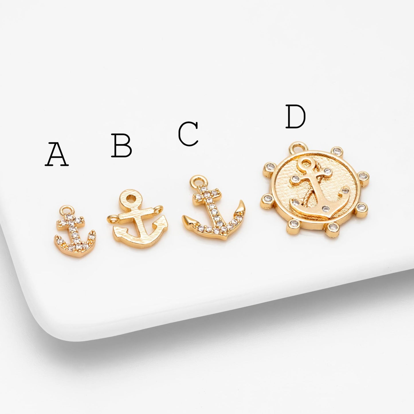 4pcs Gold Anchor Charms, Real Gold plated Brass, Dainty Nautical Earring Charms (GB-3746)
