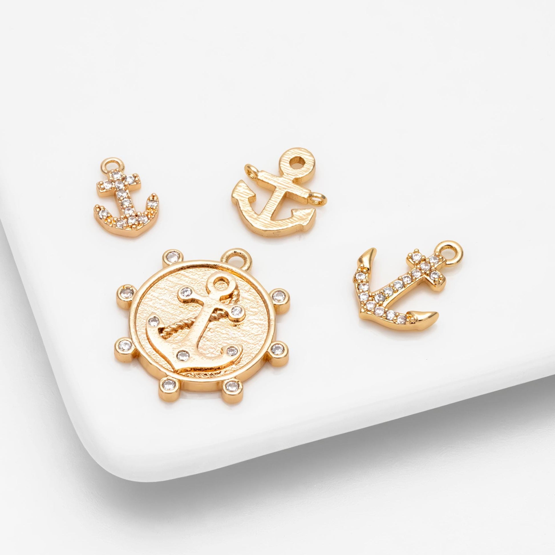 4pcs Gold Anchor Charms, Real Gold plated Brass, Dainty Nautical Earring Charms (GB-3746)