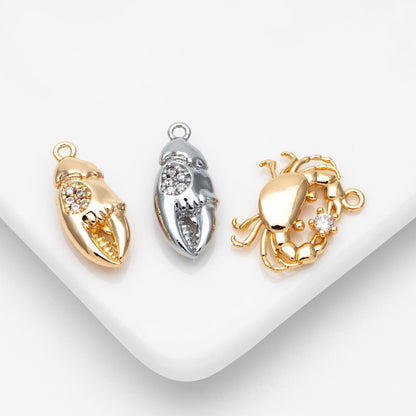 4pcs Gold/ Silver Tone Crab Claw Charms, Crab Charms, 18K Gold/ Rhodium plated Brass, Dainty Beach Jewelry (GB-4601)