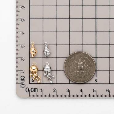 4pcs CZ Pave Gold/ Silver Tone Conch/ Jellyfish Charms, 18K Gold/ Rhodium plated Brass, Dainty Beach Jewelry (GB-4643)