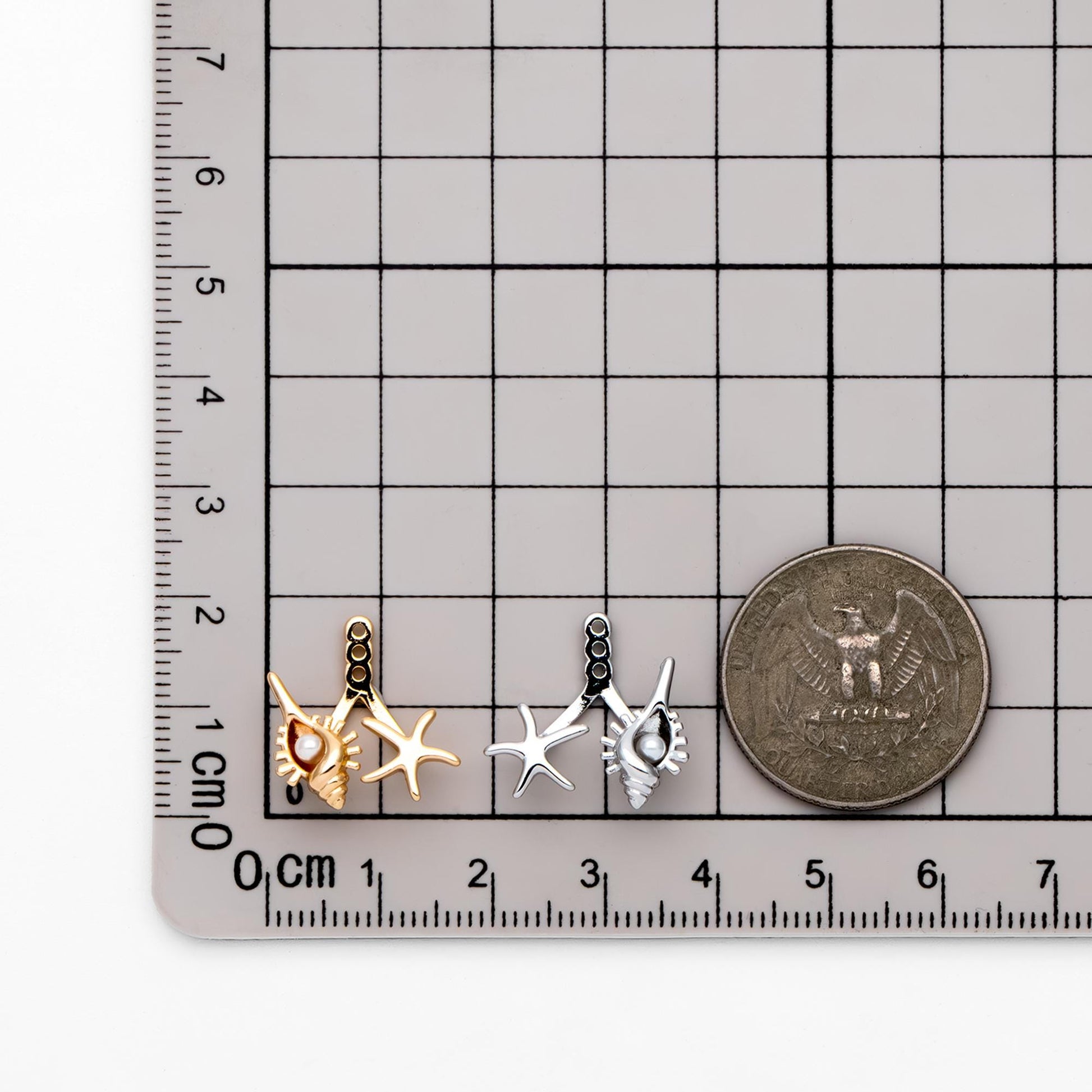 4pcs Gold/ Silver Tone Conch & Starfish Ear Charm with Faux Pearl (GB-4684)