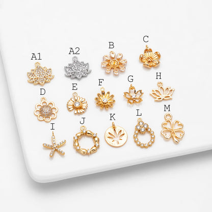 4pcs CZ Pave Gold/ Silver tone Flower Charm Pendants , Real Gold/ Rhodium plated Brass Earring charms, Color Not Easily Tarnish (GB-321)