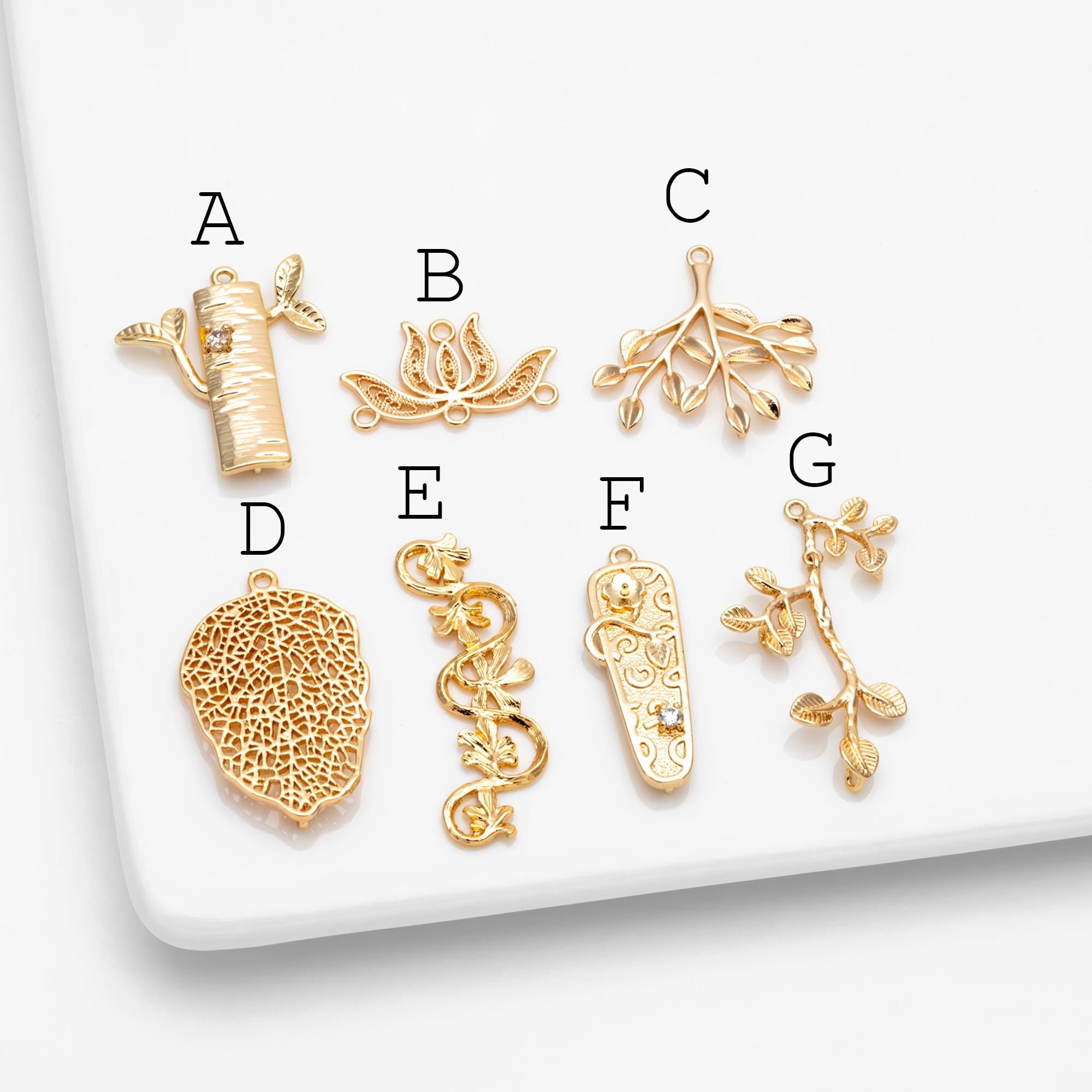 10pcs Gold Tree Leaf Flower Connectors, Gold Plated Brass, Branch Charms, Lead Nickel Free (GB-1010)