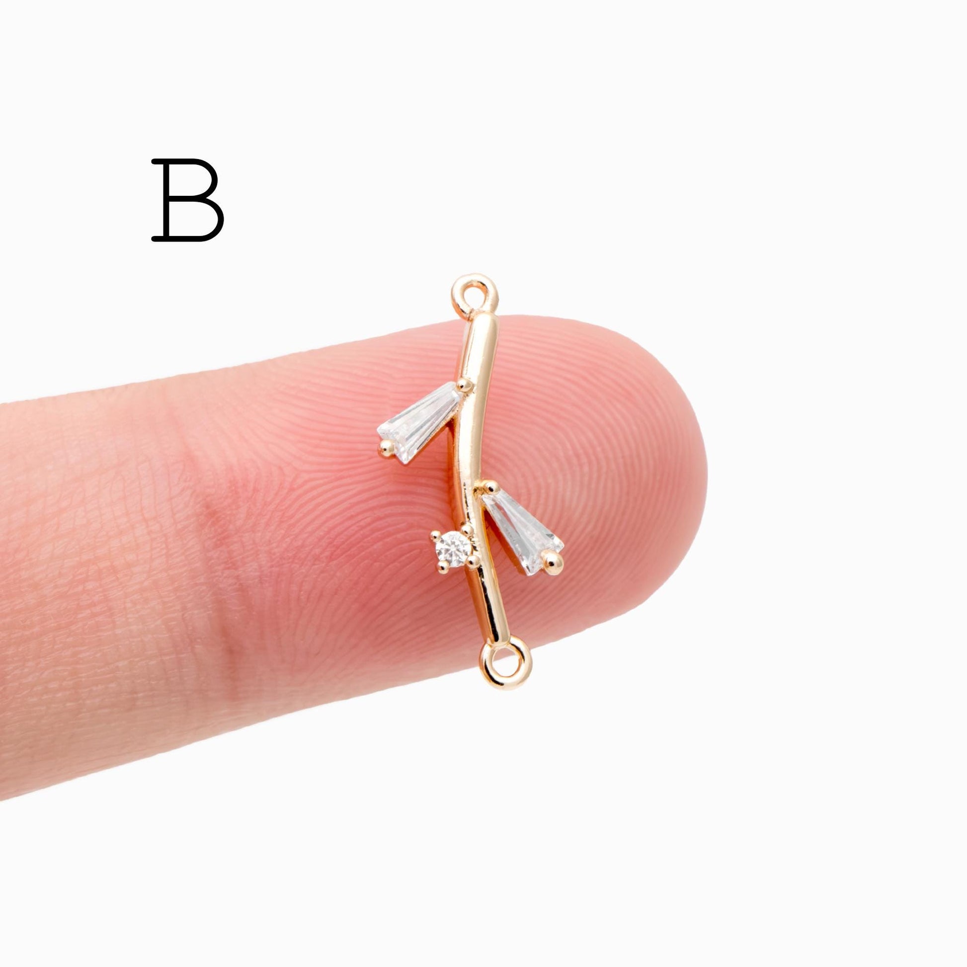 10pcs CZ pave Gold Leaf Charm Connectors , 18K Gold plated Brass Branch Pendants (GB-3145)