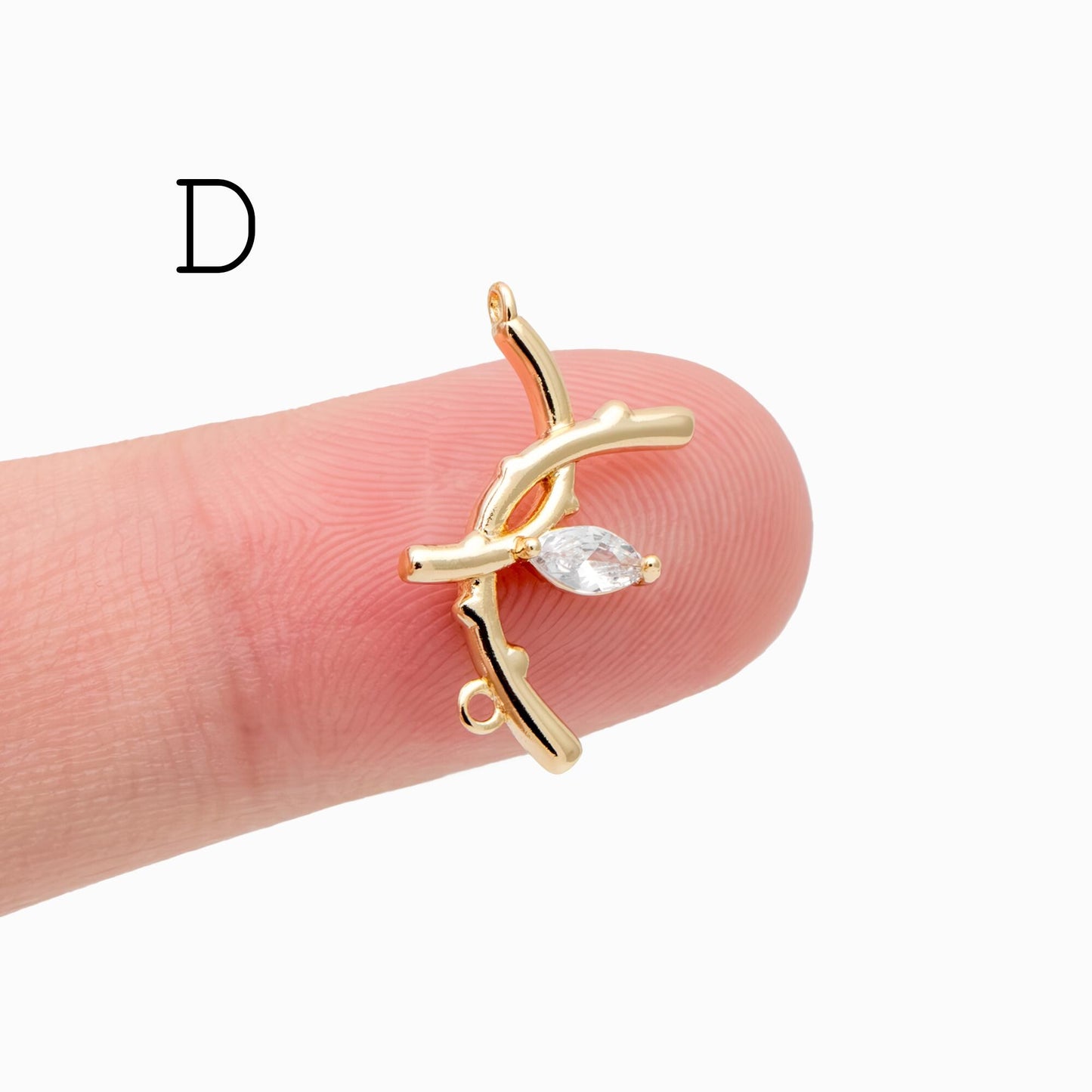 10pcs CZ pave Gold Leaf Charm Connectors , 18K Gold plated Brass Branch Pendants (GB-3145)