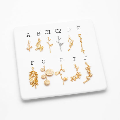 10pcs Gold/ Silver Tone Branch Connectors , Real Gold/ Rhodium plated Brass, Branch Pendants with Two Loops (GB-3622)