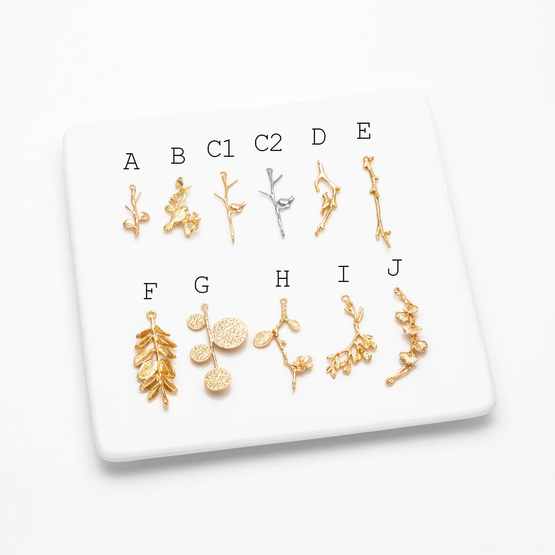 10pcs Gold/ Silver Tone Branch Connectors , Real Gold/ Rhodium plated Brass, Branch Pendants with Two Loops (GB-3622)