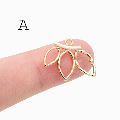 10pcs Gold Leaf Flower Charms , 18K Gold plated Brass, Dainty Earring Pendants (GB-3770)