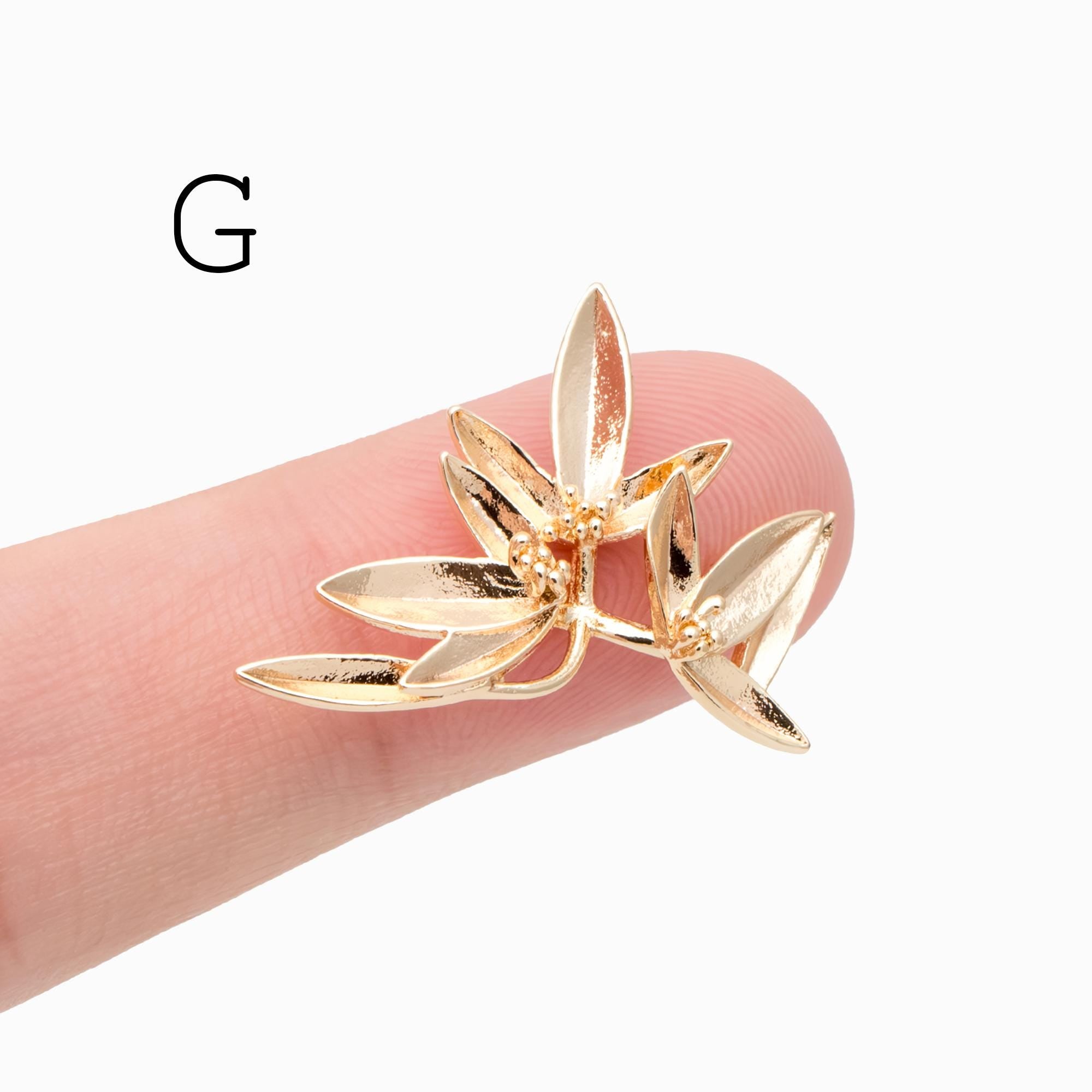 10pcs Gold Leaf Flower Charms , 18K Gold plated Brass, Dainty Earring Pendants (GB-3770)