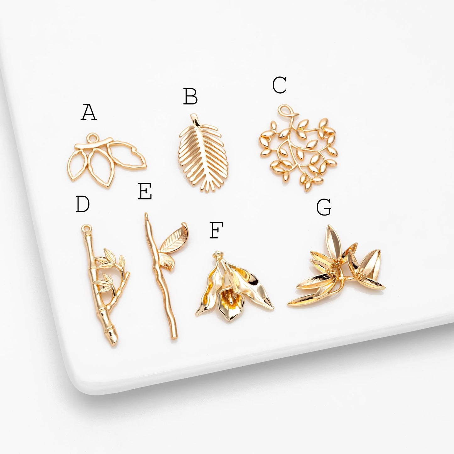10pcs Gold Leaf Flower Charms , 18K Gold plated Brass, Dainty Earring Pendants (GB-3770)