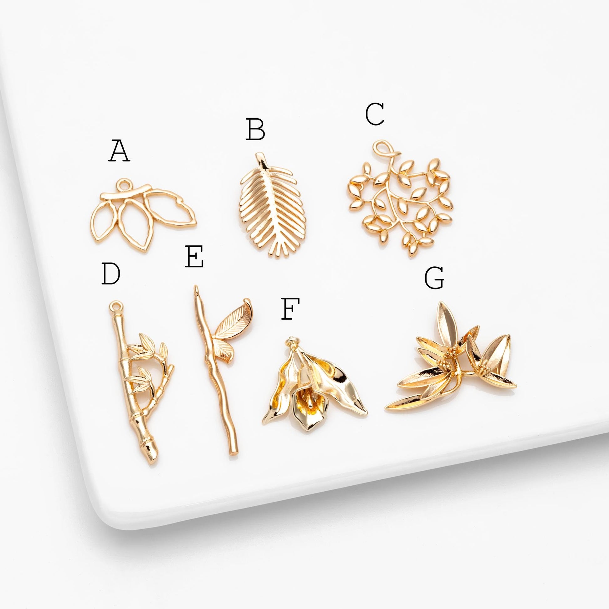 10pcs Gold Leaf Flower Charms , 18K Gold plated Brass, Dainty Earring Pendants (GB-3770)