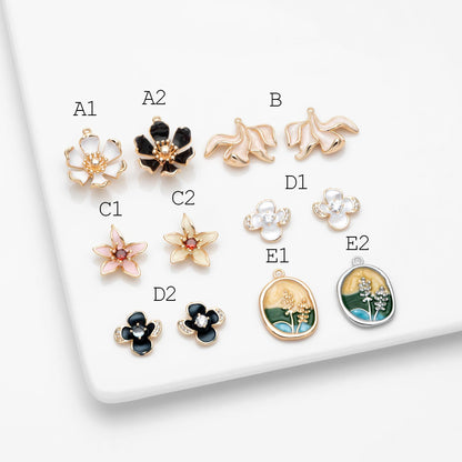 4pcs Gold/ Silver Tone Enamel Flower Charms, 18K Real Gold/ Rhodium plated Brass, Floral Earring Pendants (GB-3950)