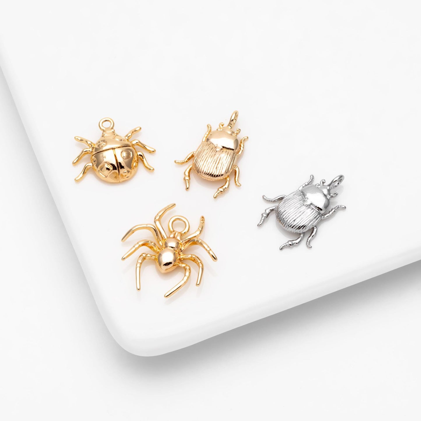 10pcs Gold/ Silver Ladybug Beetle Spider Charms, Insect Pendant, Jewelry Supplies, Earring Findings, Jewelry Making(GB-2666)