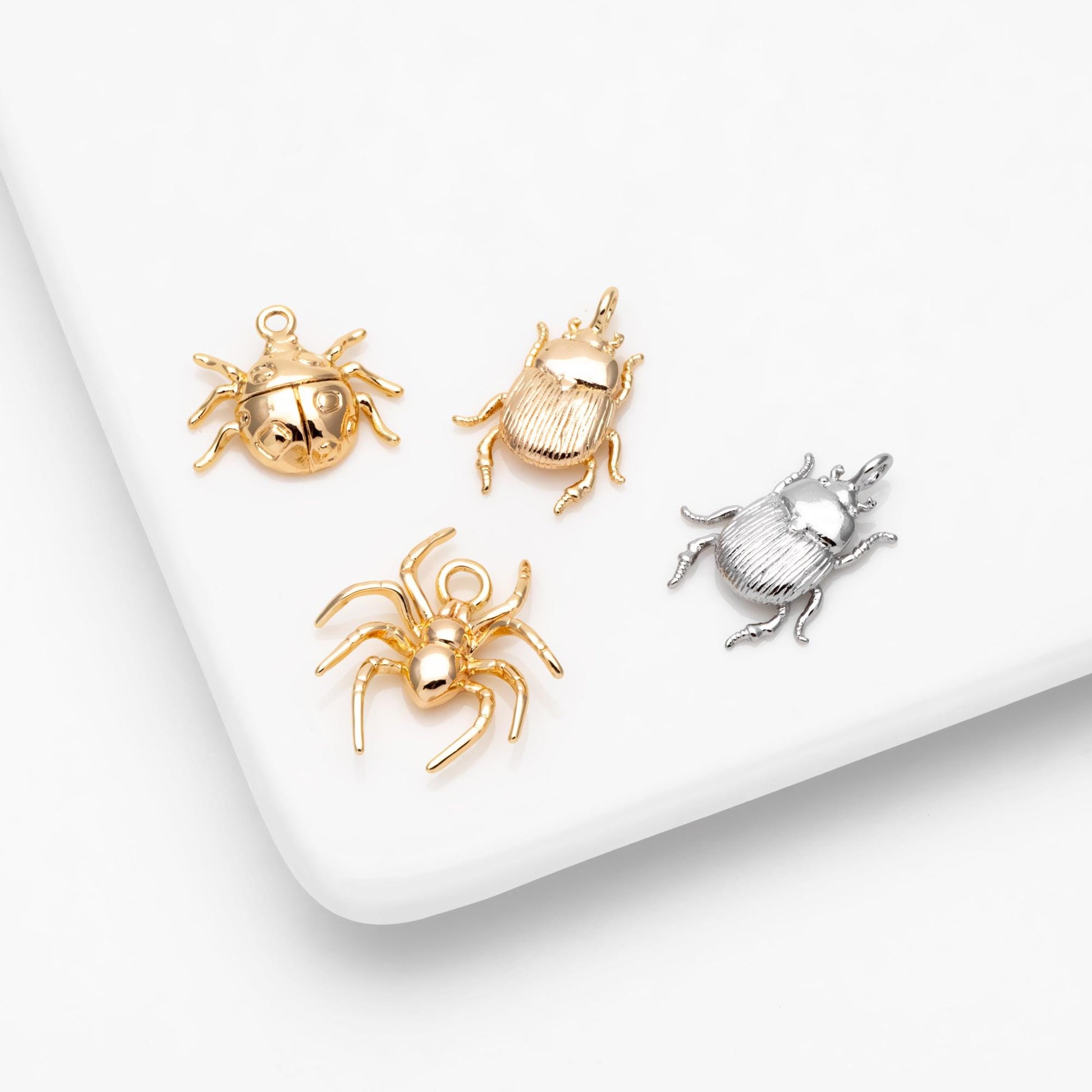 10pcs Gold/ Silver Ladybug Beetle Spider Charms, Insect Pendant, Jewelry Supplies, Earring Findings, Jewelry Making(GB-2666)