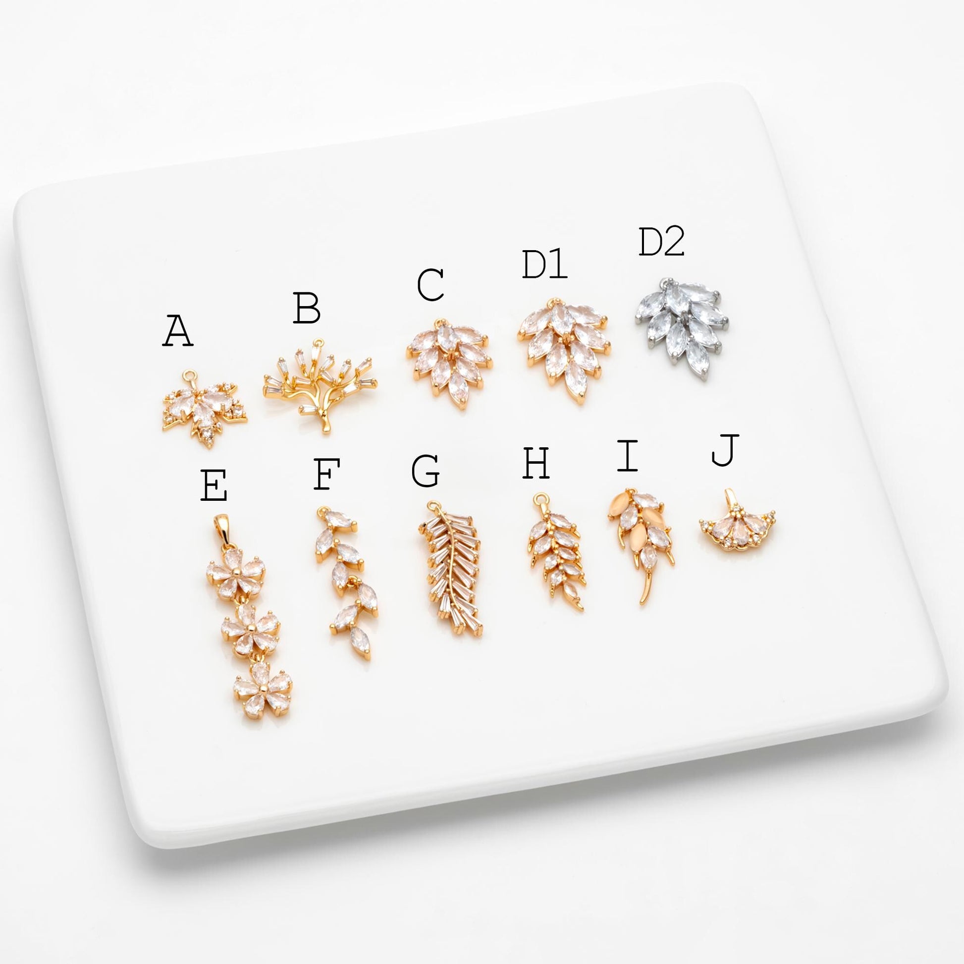 4pcs CZ pave Gold/ Silver Tone Leaf Charms, Leaf Pendants, Earring Findings, Jewelry Making, Jewelry Supplies (GB-3037)