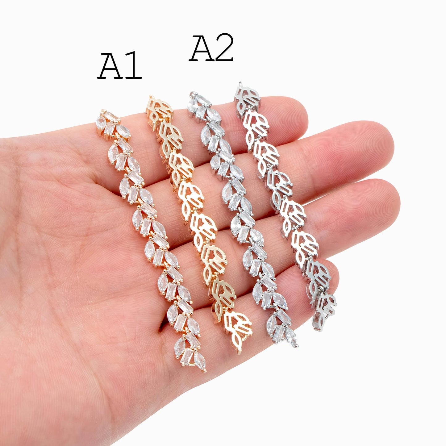 4pcs CZ Pave Gold/ Silver Tone Leaf Charm Connector , Gold/ Rhodium plated Brass, Cubic Zirconia Setting Diy Supplies (#GB-3669)
