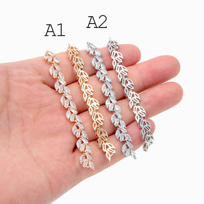 4pcs CZ Pave Gold/ Silver Tone Leaf Charm Connector , Gold/ Rhodium plated Brass, Cubic Zirconia Setting Diy Supplies (#GB-3669)