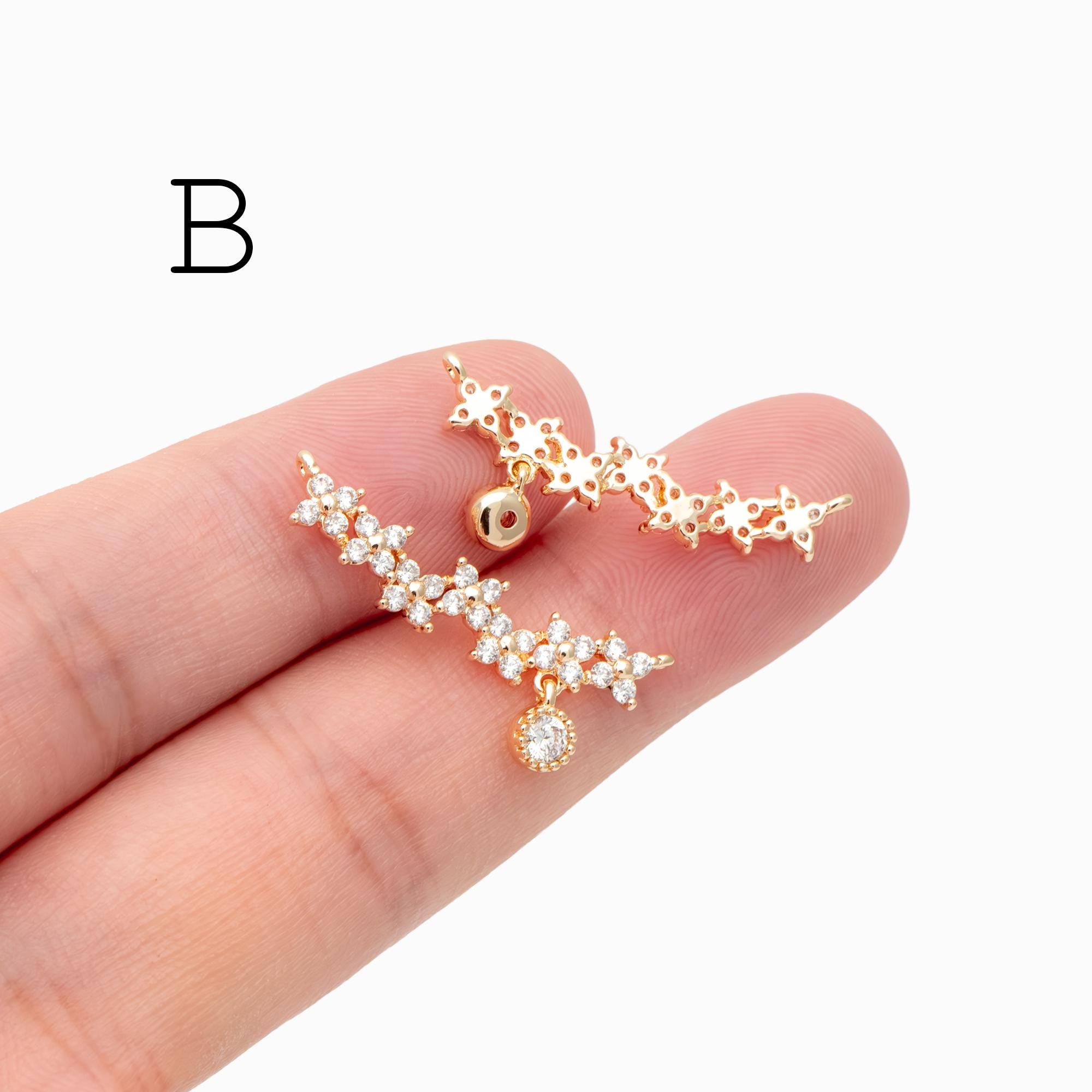 4pcs CZ Pave Gold/ Silver Tone Leaf Charm Connector , Gold/ Rhodium plated Brass, Cubic Zirconia Setting Diy Supplies (#GB-3669)
