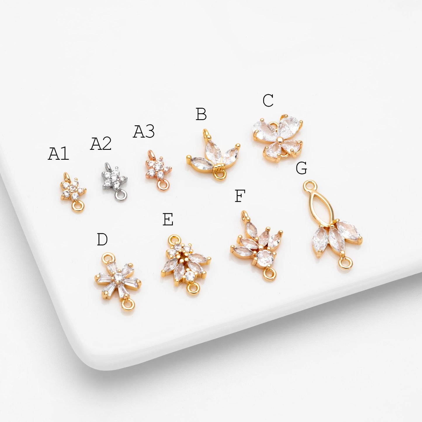 10pcs CZ Pave Flower Leaf Connector, 18K Gold plated Brass, Dainty Connector Charms (GB-3670)