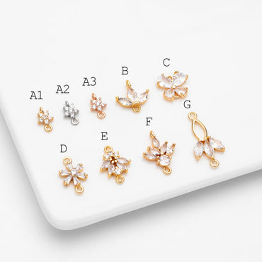 10pcs CZ Pave Flower Leaf Connector, 18K Gold plated Brass, Dainty Connector Charms (GB-3670)