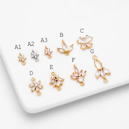 10pcs CZ Pave Flower Leaf Connector, 18K Gold plated Brass, Dainty Connector Charms (GB-3670)