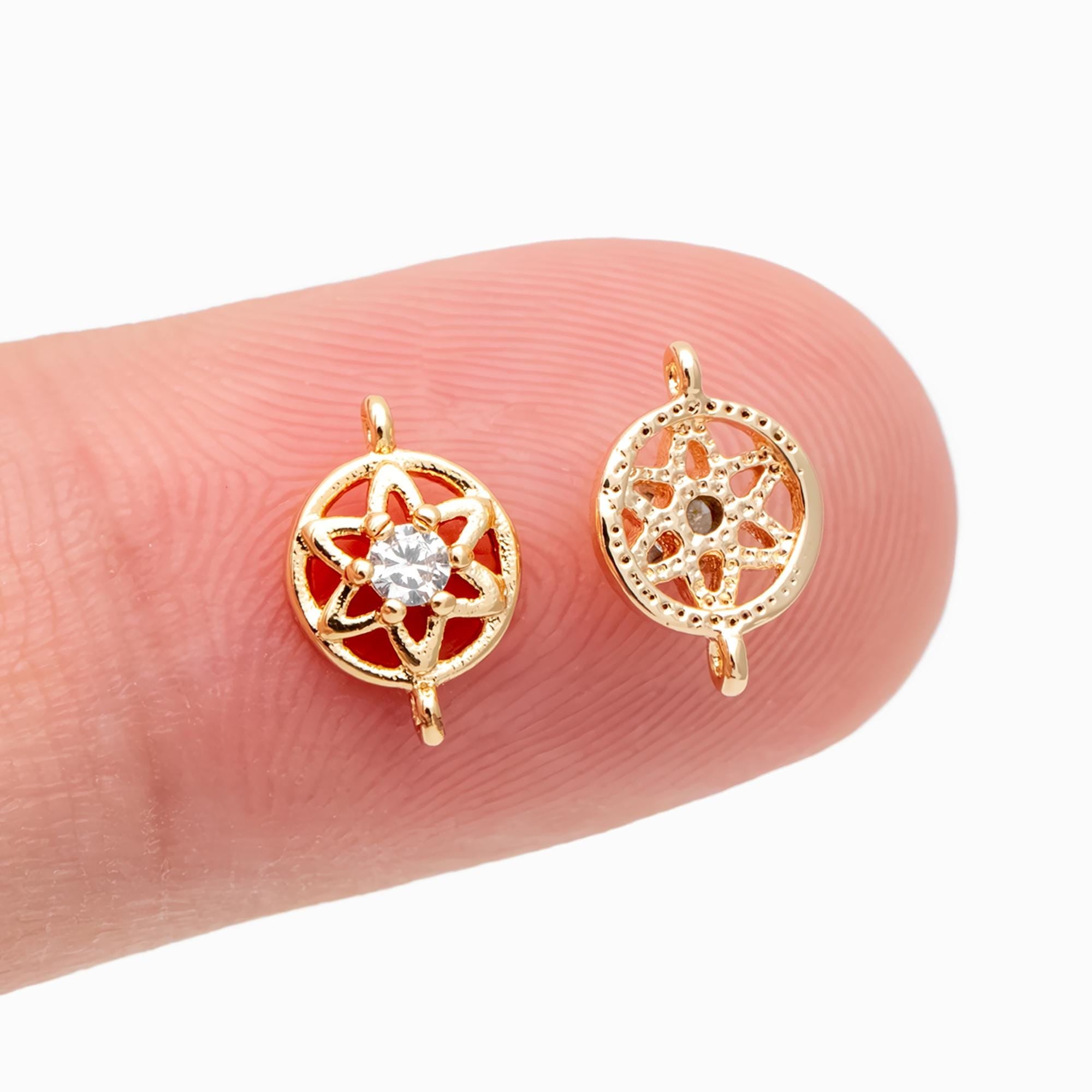10pcs CZ Pave Gold Flower Connectors, 18K Gold plated Brass, Tiny Flower Charm (GB-3780-C)