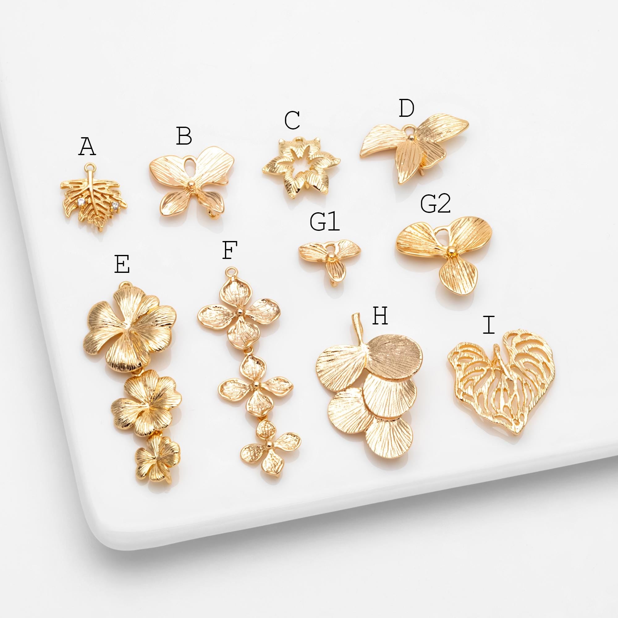 10pcs Gold Leaf Charm Connectors , Real Gold plated Brass, Leaf Pendant with Two Loops (GB-4391)