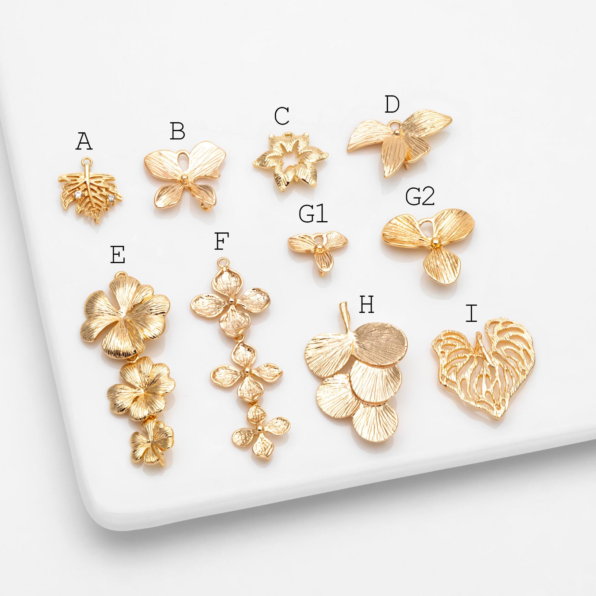 10pcs Gold Leaf Charm Connectors , Real Gold plated Brass, Leaf Pendant with Two Loops (GB-4391)