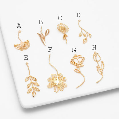 10pcs Gold Flower Leaf Charms, 18K Gold plated Brass, Dainty Earring Pendants (GB-4425)