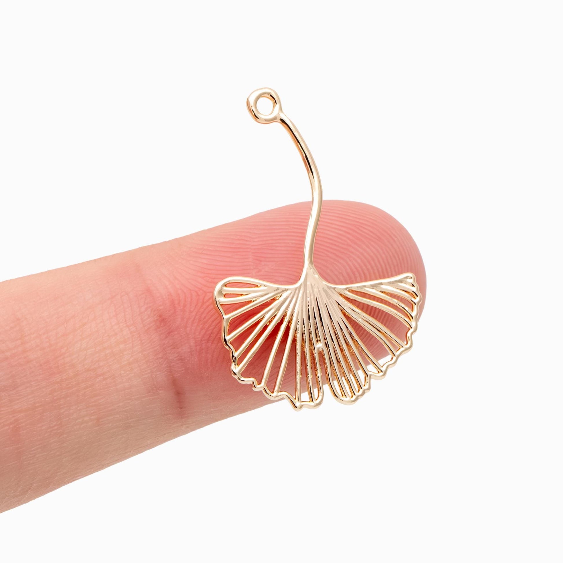 10pcs Gold Ginkgo Leaf Charm 26x17mm, Gold plated Brass, Hollow Leaf Pendant (GB-4425-A)
