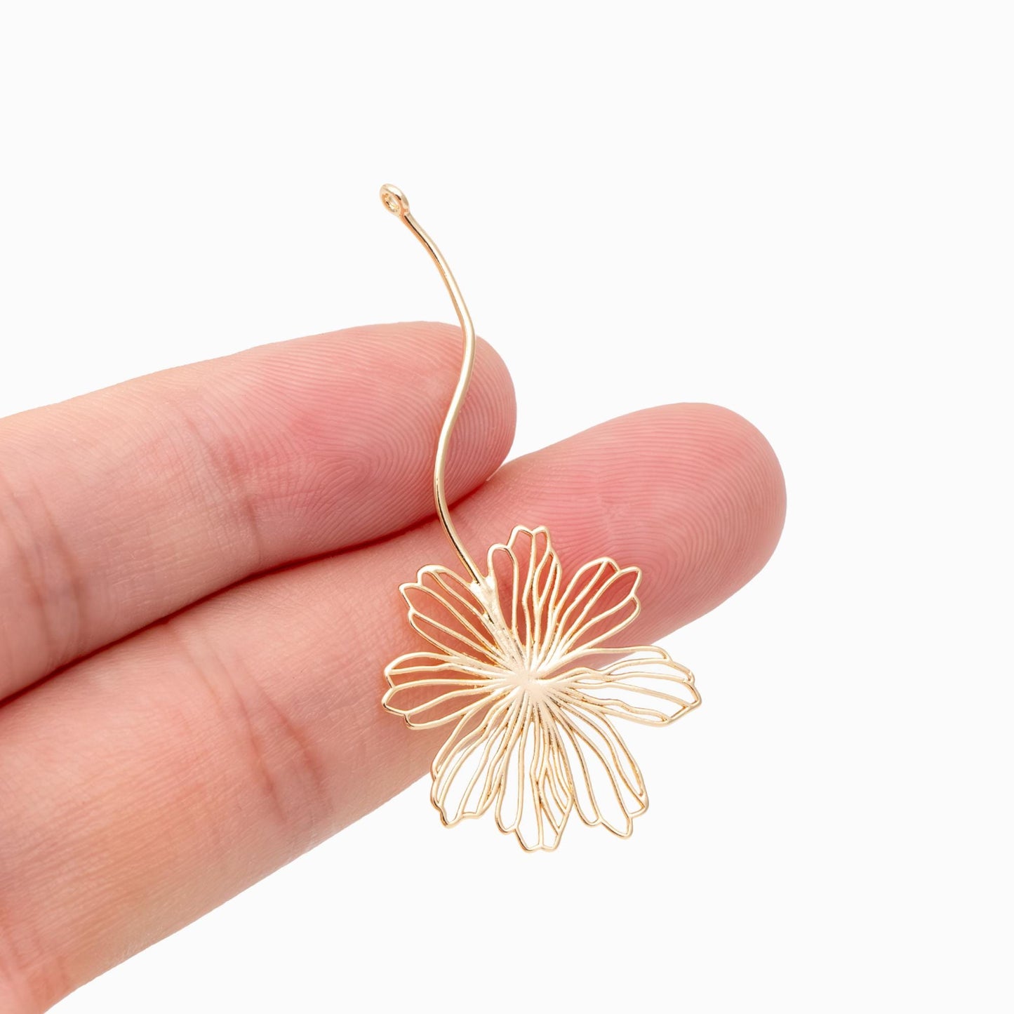 10pcs Gold Hollow Flower Pendants 46x26mm, Real Gold plated Brass, Flower Earring Charms, Earring Components (GB-4425-F)