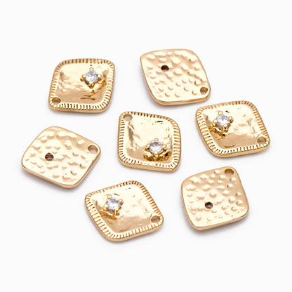 10pcs CZ Pave Rhombus Charms, 18K Gold Plated Brass, Rhombus Geometric Pendants (GB-2975)