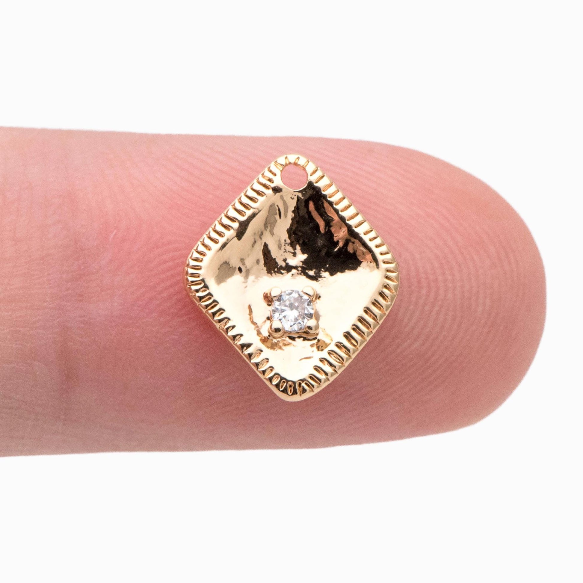 10pcs CZ Pave Rhombus Charms, 18K Gold Plated Brass, Rhombus Geometric Pendants (GB-2975)