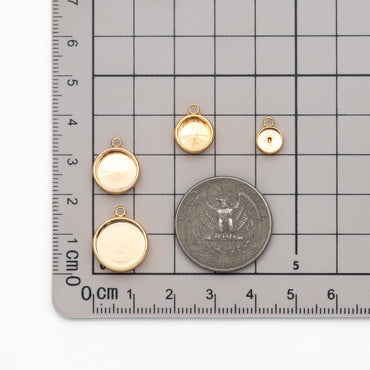 10pcs Gold/ Silver tone Bezel Setting, Round Blank Charm Pendants, inner 8/ 10/ 12mm, Gold/ Rhodium plated Brass Cabochon Base (GB-1748)