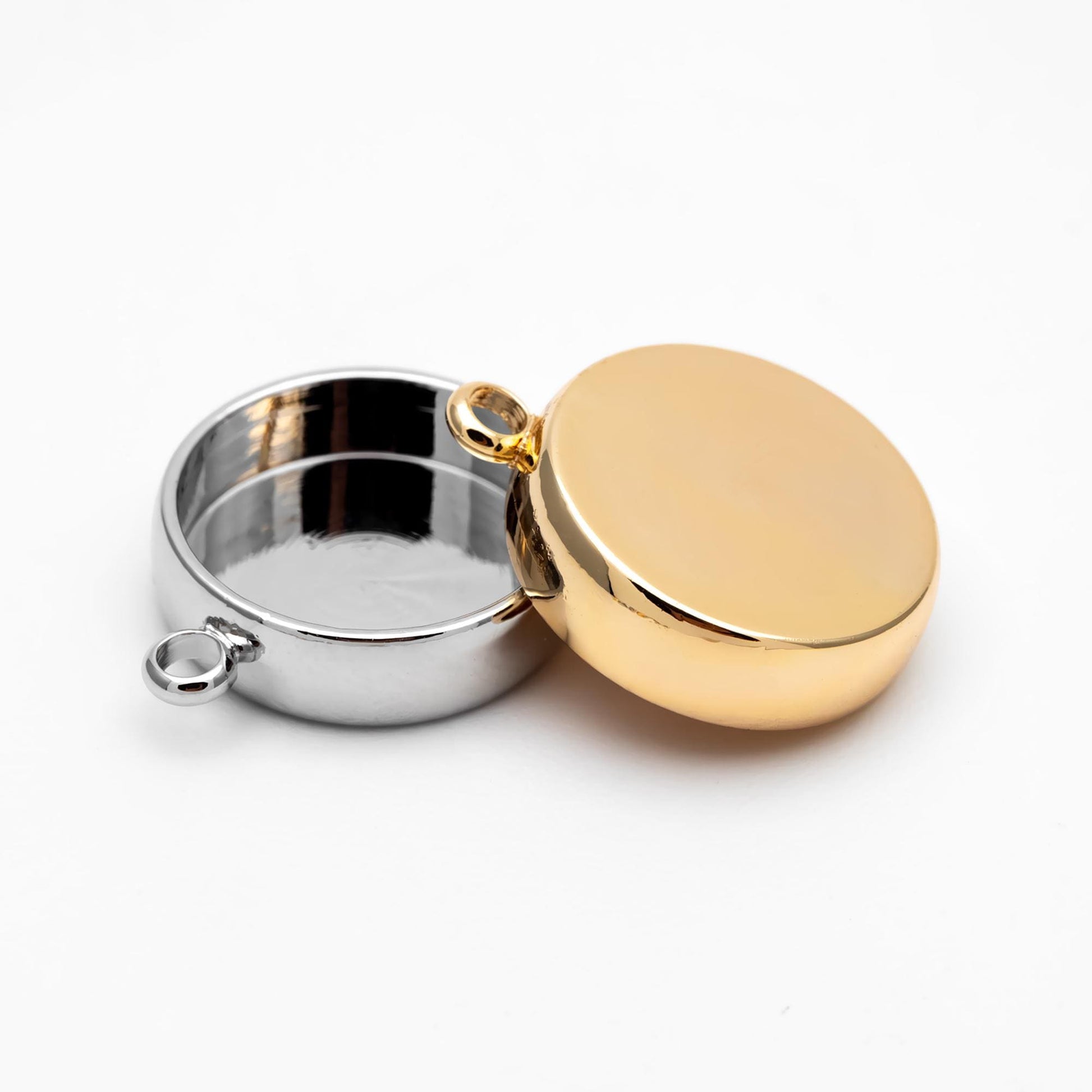 10pcs Gold/ Silver tone Bezel Setting, Round Blank Charm Pendants, inner 8/ 10/ 12mm, Gold/ Rhodium plated Brass Cabochon Base (GB-1748)