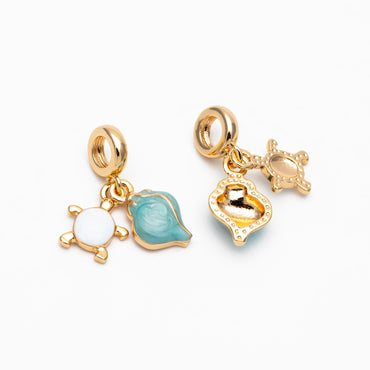 4pcs Enamel Gold Turtle And Conch Charms (GB-4683)