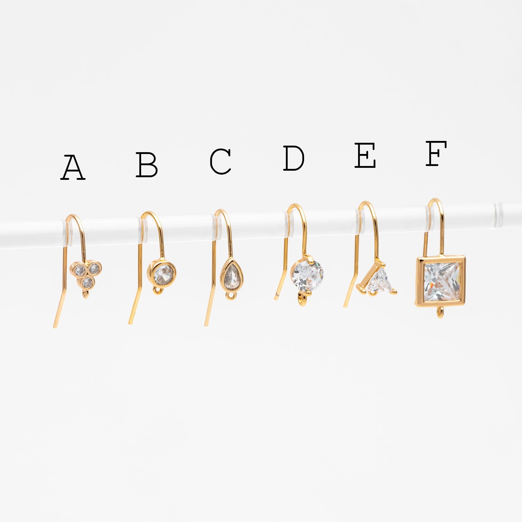 10pcs CZ Pave Gold Geometric Earring Hooks with Loop, Real Gold Plated Brass Earwires, Color Not Easily Tarnish (GB-1125)