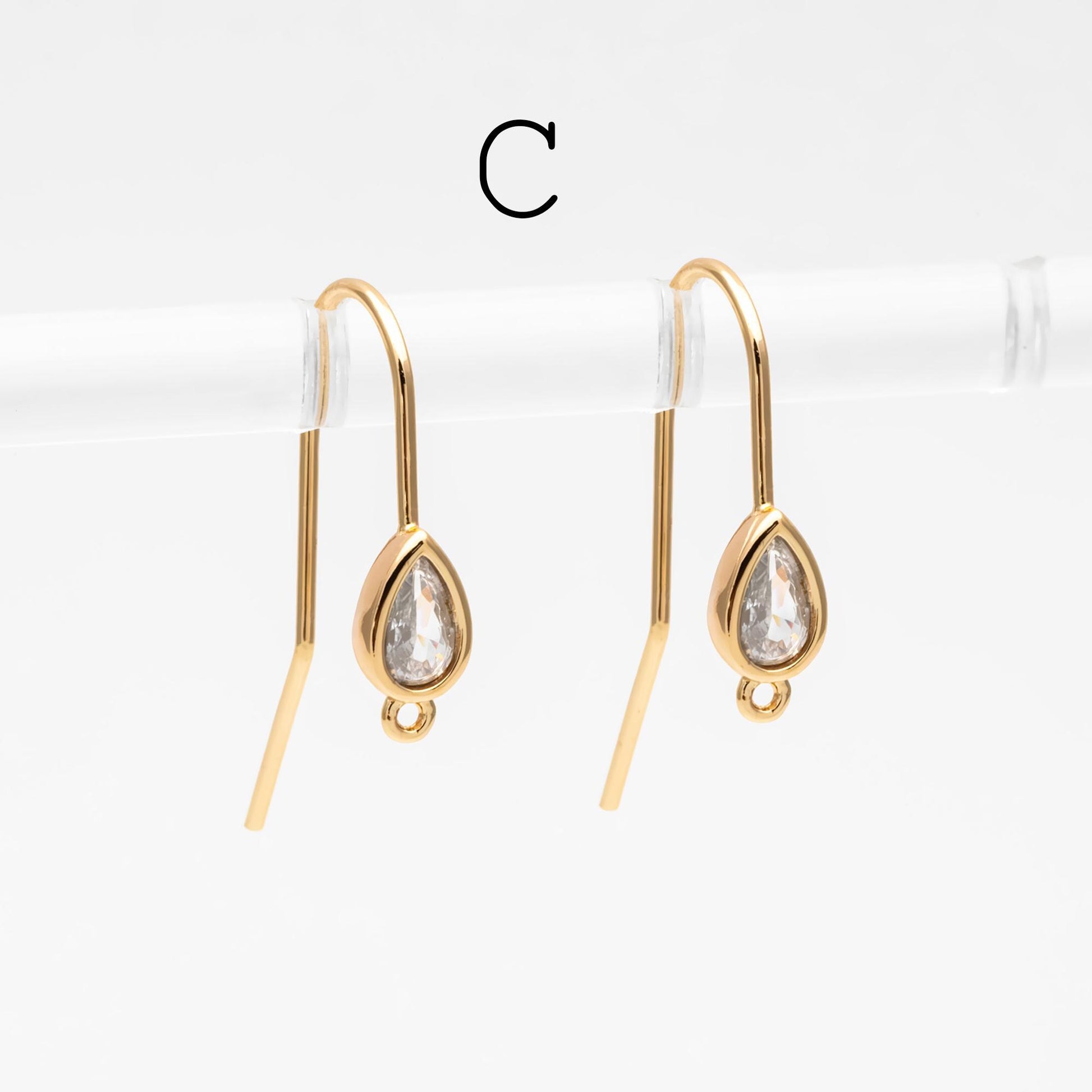 10pcs CZ Pave Gold Geometric Earring Hooks with Loop, Real Gold Plated Brass Earwires, Color Not Easily Tarnish (GB-1125)