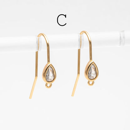 10pcs CZ Pave Gold Geometric Earring Hooks with Loop, Real Gold Plated Brass Earwires, Color Not Easily Tarnish (GB-1125)