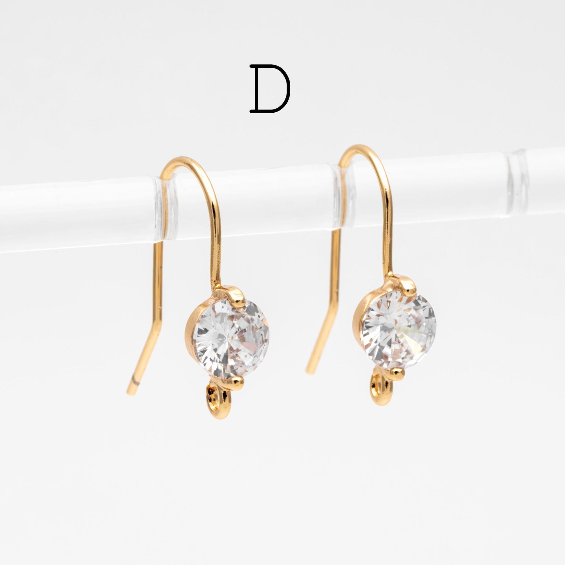 10pcs CZ Pave Earring Hooks with Loop, 18K Real Gold Plated Brass, Geometric Earwires (GB-1125)