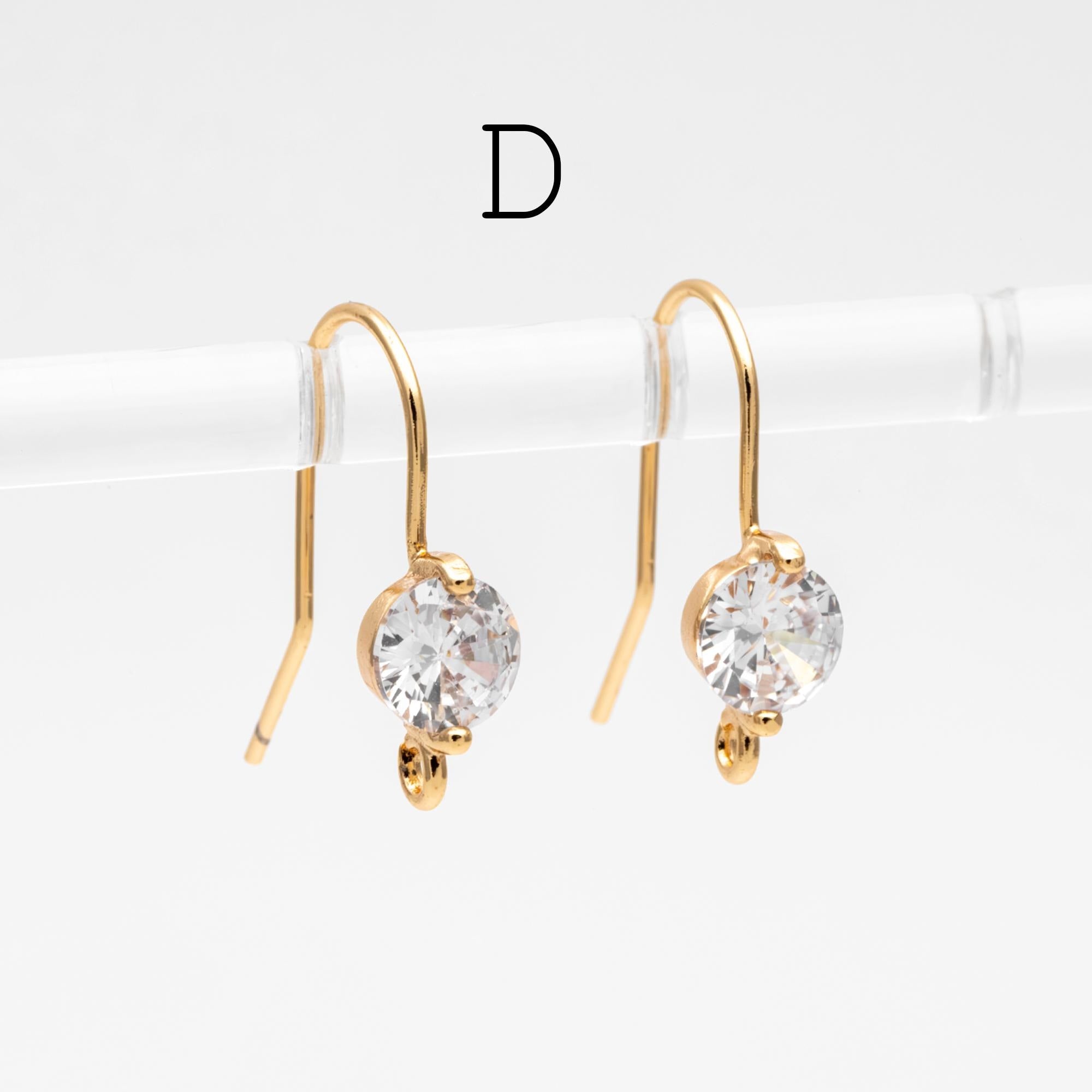 10pcs CZ Pave Earring Hooks with Loop, 18K Real Gold Plated Brass, Geometric Earwires (GB-1125)