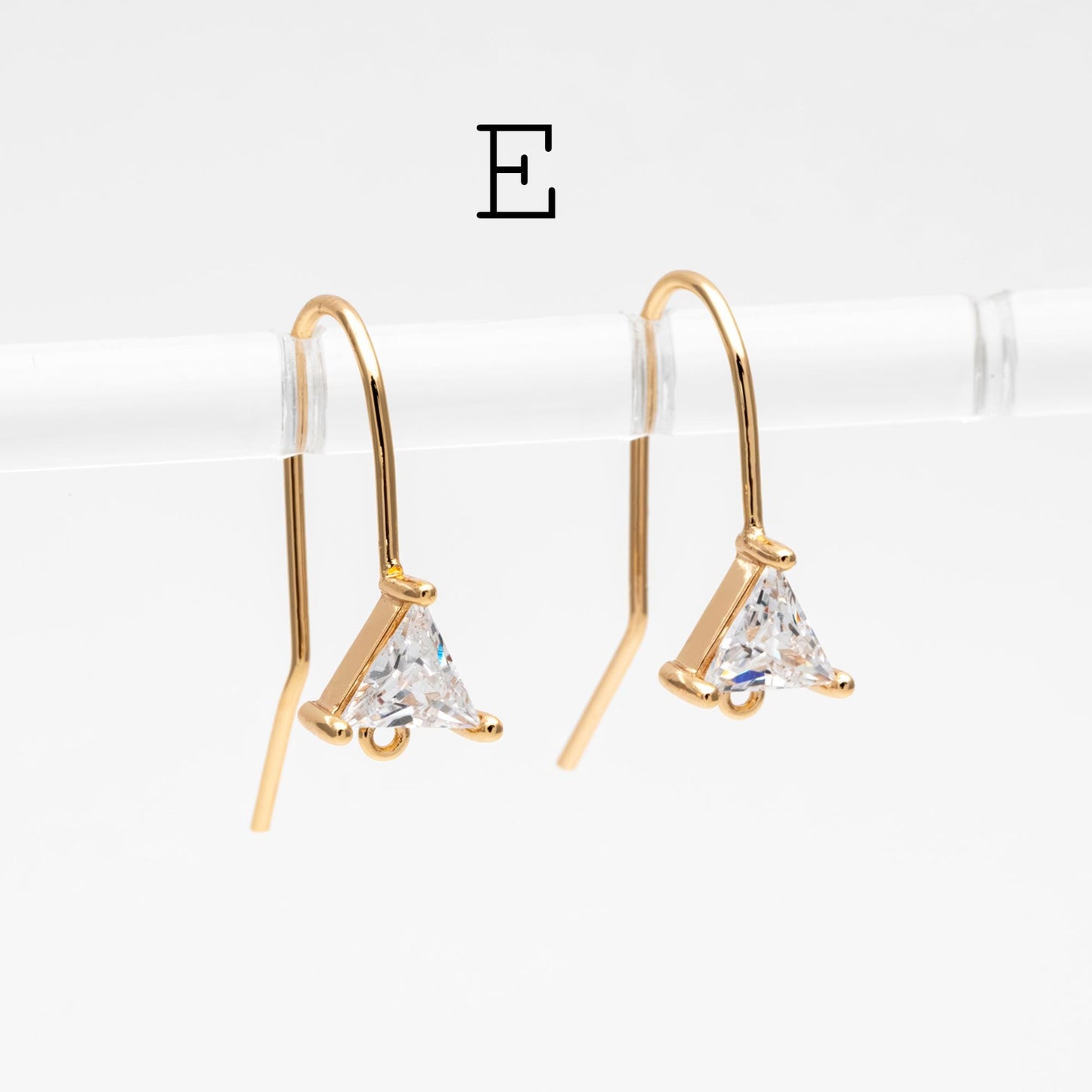 10pcs CZ Pave Earring Hooks with Loop, 18K Real Gold Plated Brass, Geometric Earwires (GB-1125)