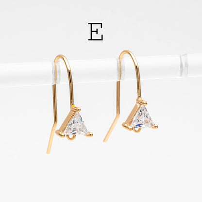 10pcs CZ Pave Earring Hooks with Loop, 18K Real Gold Plated Brass, Geometric Earwires (GB-1125)