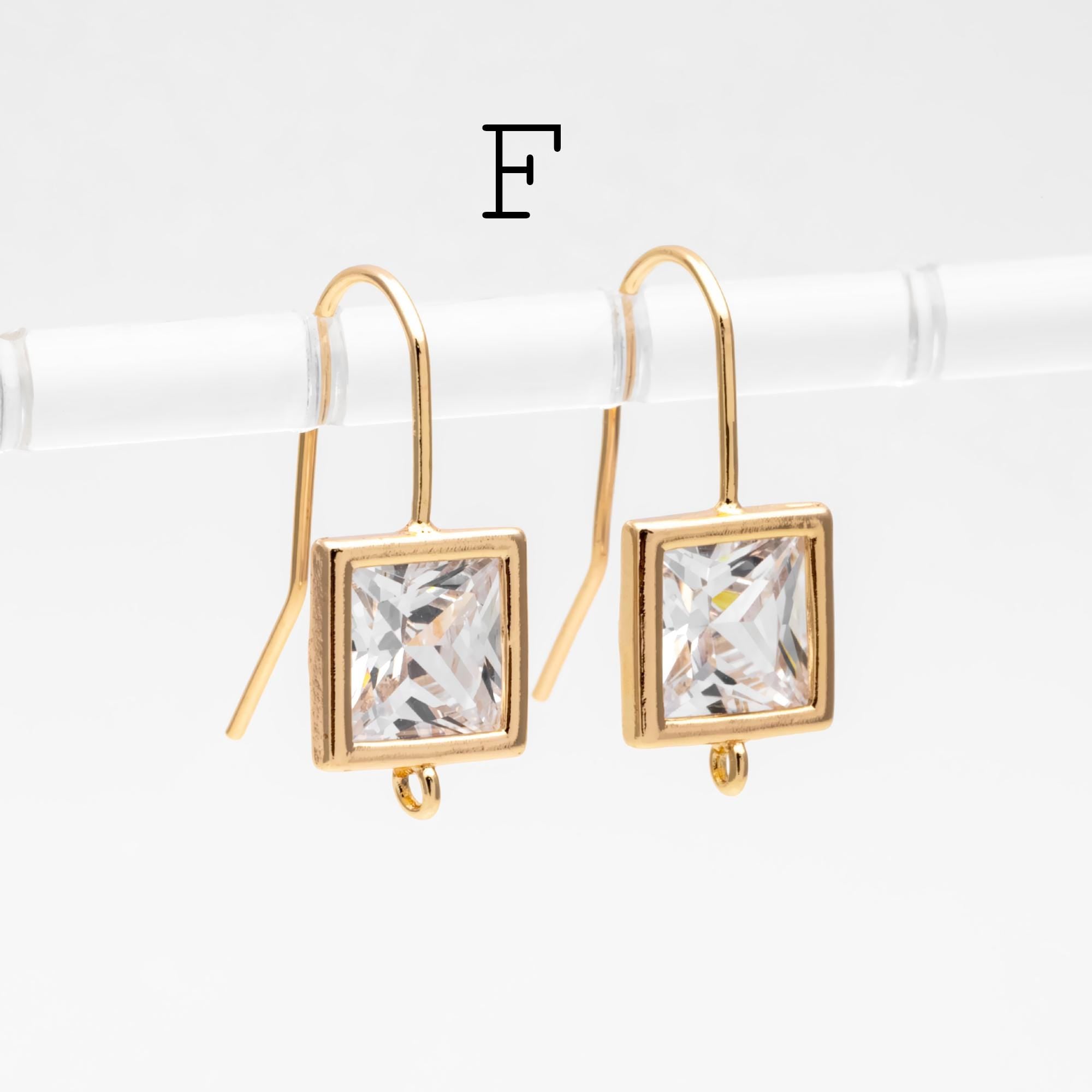 10pcs CZ Pave Earring Hooks with Loop, 18K Real Gold Plated Brass, Geometric Earwires (GB-1125)