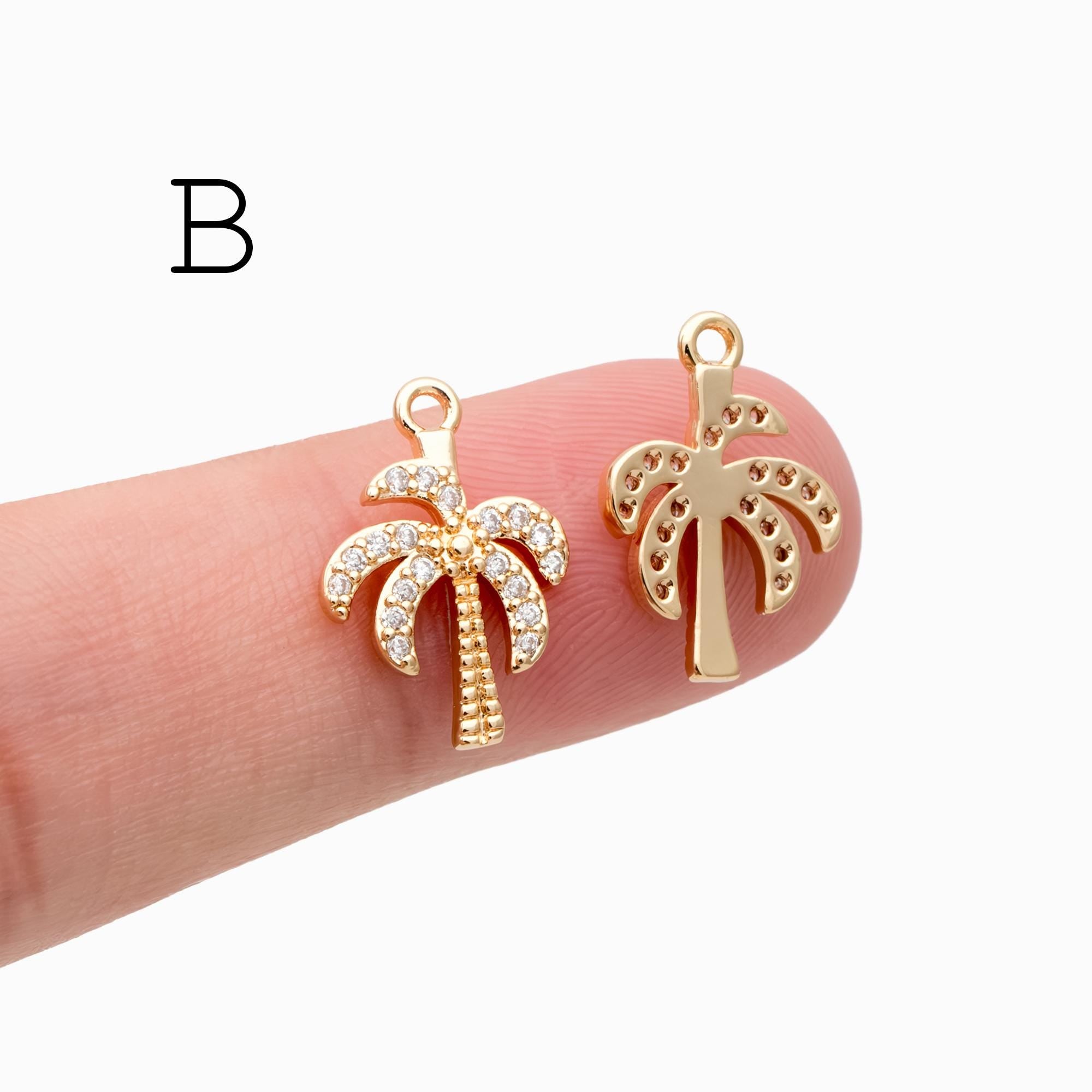 4pcs CZ Pave Sailboat & Tree Charms: 18K Gold Plated Brass, (GB-2374)