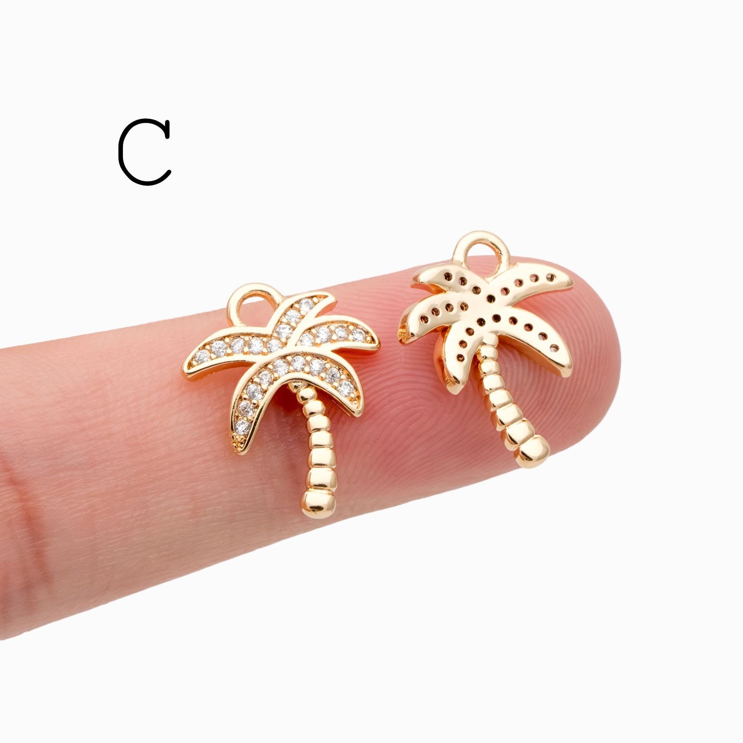 4pcs CZ Pave Sailboat & Tree Charms: 18K Gold Plated Brass, (GB-2374)